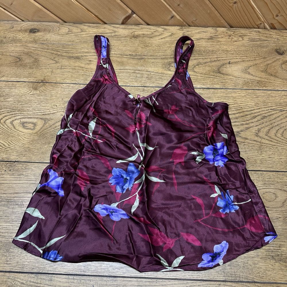 Vtg Fashion Bug Women's M Floral Satin Lace Tank Top Y2K Cami Whimsy Fairy‎ Goth